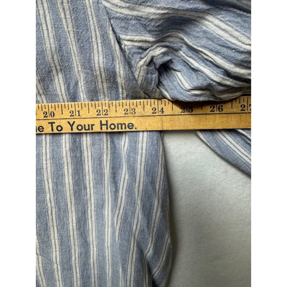 Angels New York Womens 2X Blue & White Striped Boho Blouse Pom Pom Tassel Ties - Picture 5 of 9